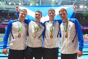 Image bronze medallists men’s 4x200m freestyle relay Birmingham 2022 Commonwealth Games