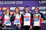 image of bronze medal presentation mixed 4x200m freestyle relay 2018 LEN European Championships, Glasgow